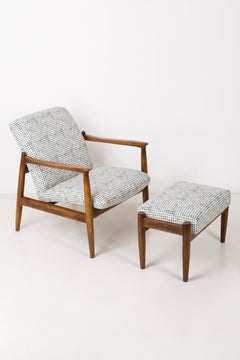 Mid Century White and Aqua Vintage Armchair and Stool, Edmund Homa, Europe, 1960s