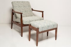 Weißer und Aquafarbener Vintage-Sessel und Hocker von Edmund Homa, Europa, 1960er Jahre