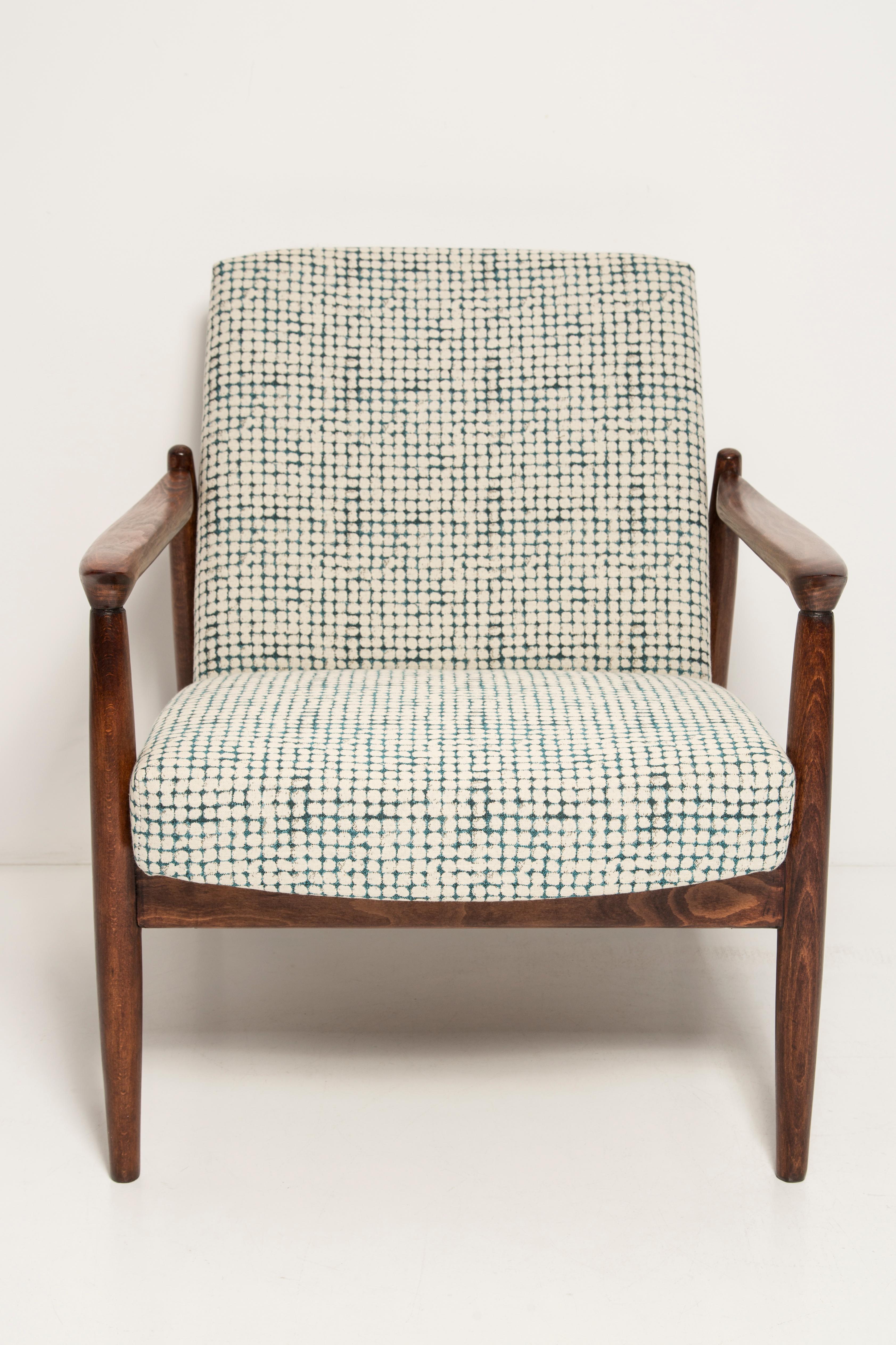 Mid Century White and Aqua Vintage Armchair and Stool, Edmund Homa, Europe, 1960s In Excellent Condition For Sale In 05-080 Hornowek, PL