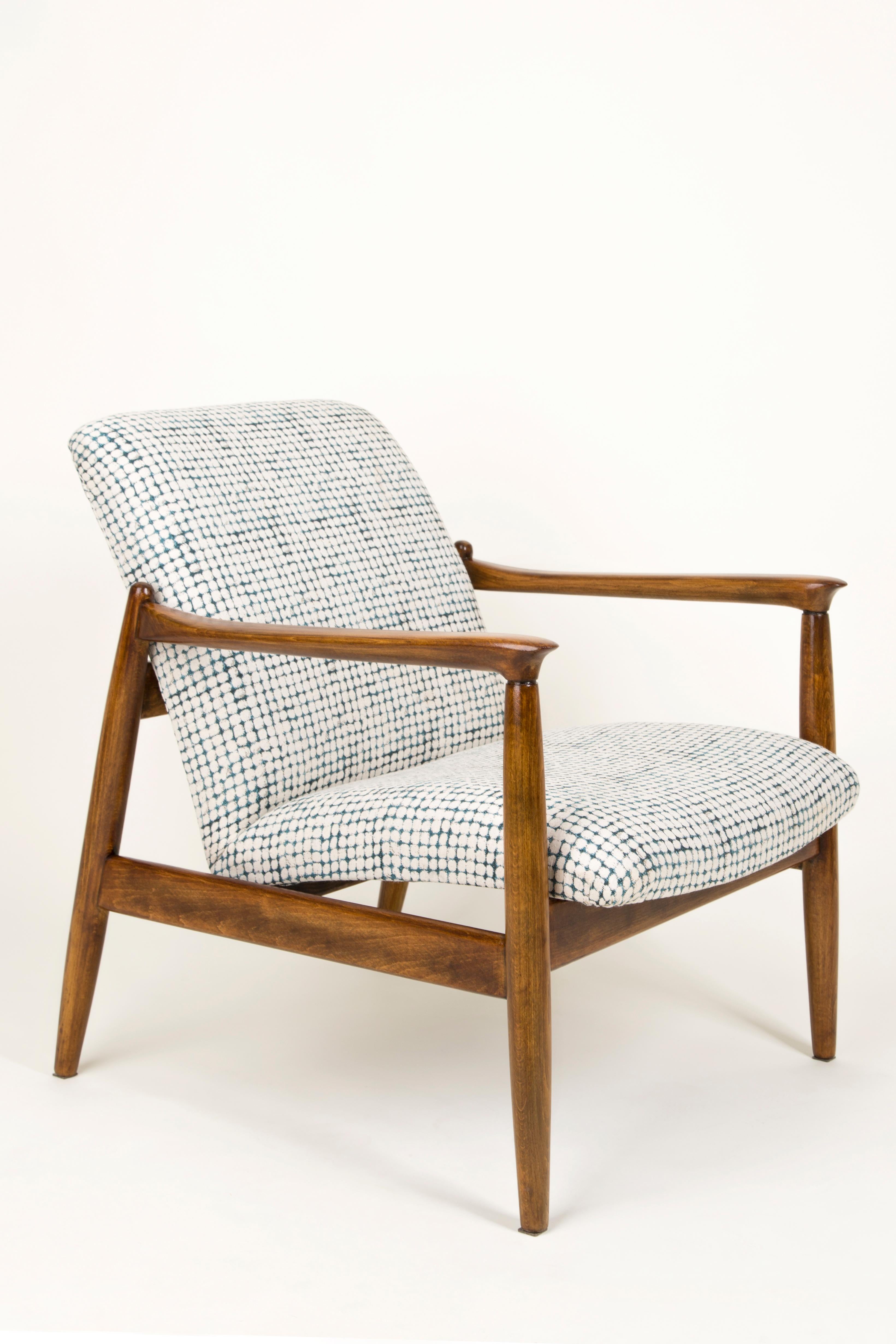 Mid Century White and Aqua Vintage Armchair and Stool, Edmund Homa, Europe, 1960s For Sale 1
