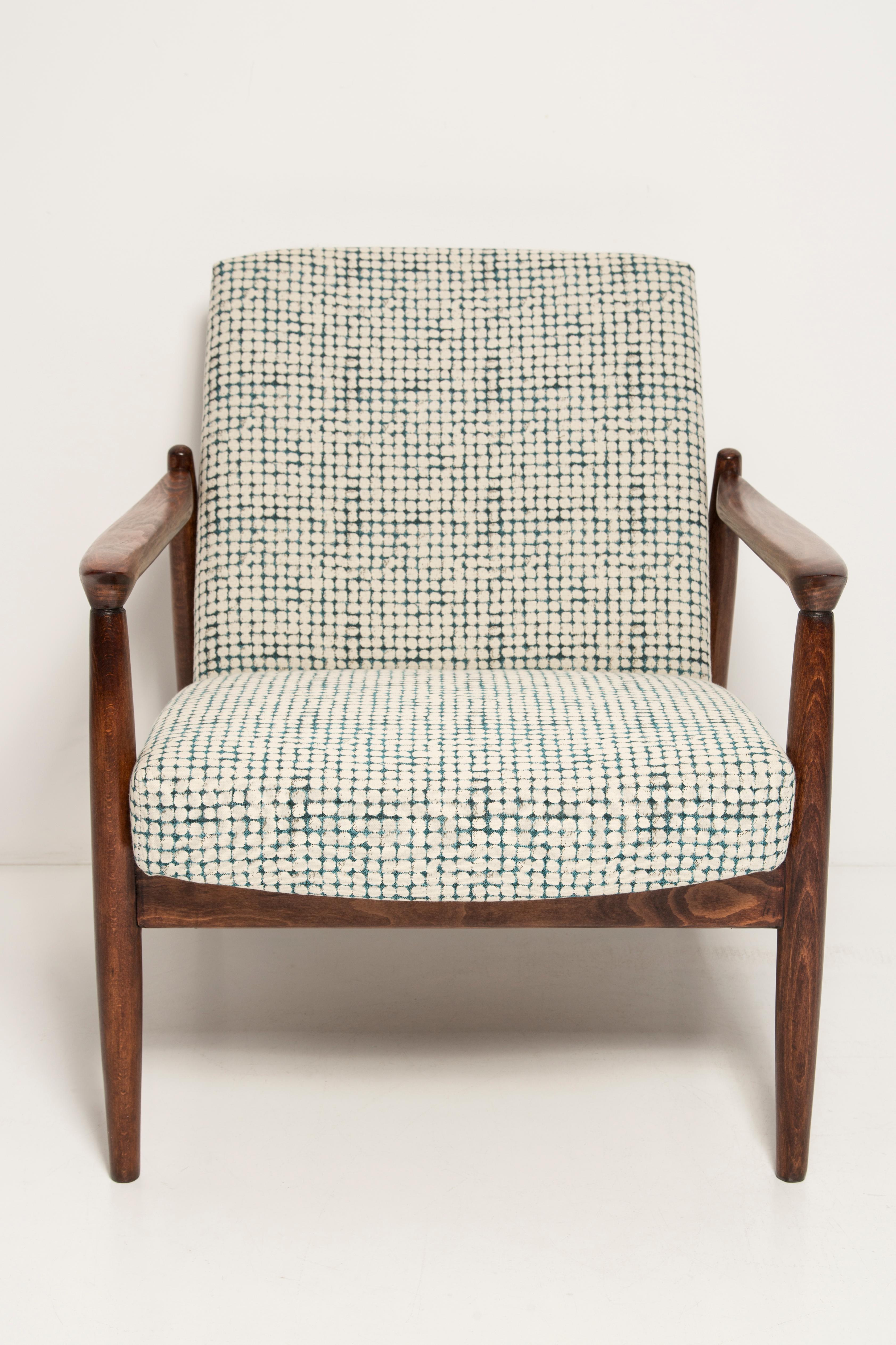 Sillón Vintage Mid Century Blanco y Aqua GFM 64, Edmund Homa, Europa, Años 60 en Excelente estado para la venta en 05-080 Hornowek, PL