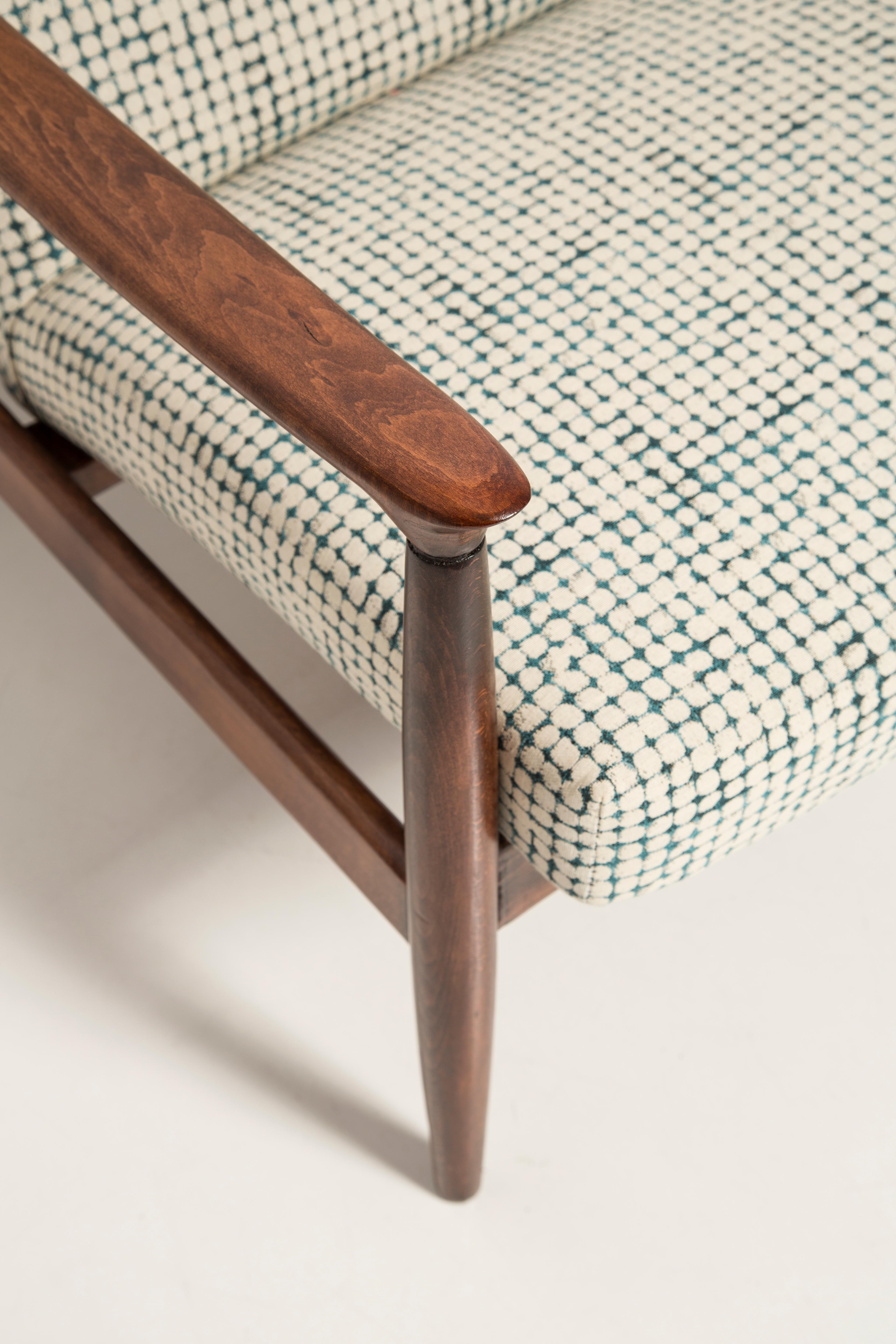 Sillón Vintage Mid Century Blanco y Aqua GFM 64, Edmund Homa, Europa, Años 60 Textil en venta