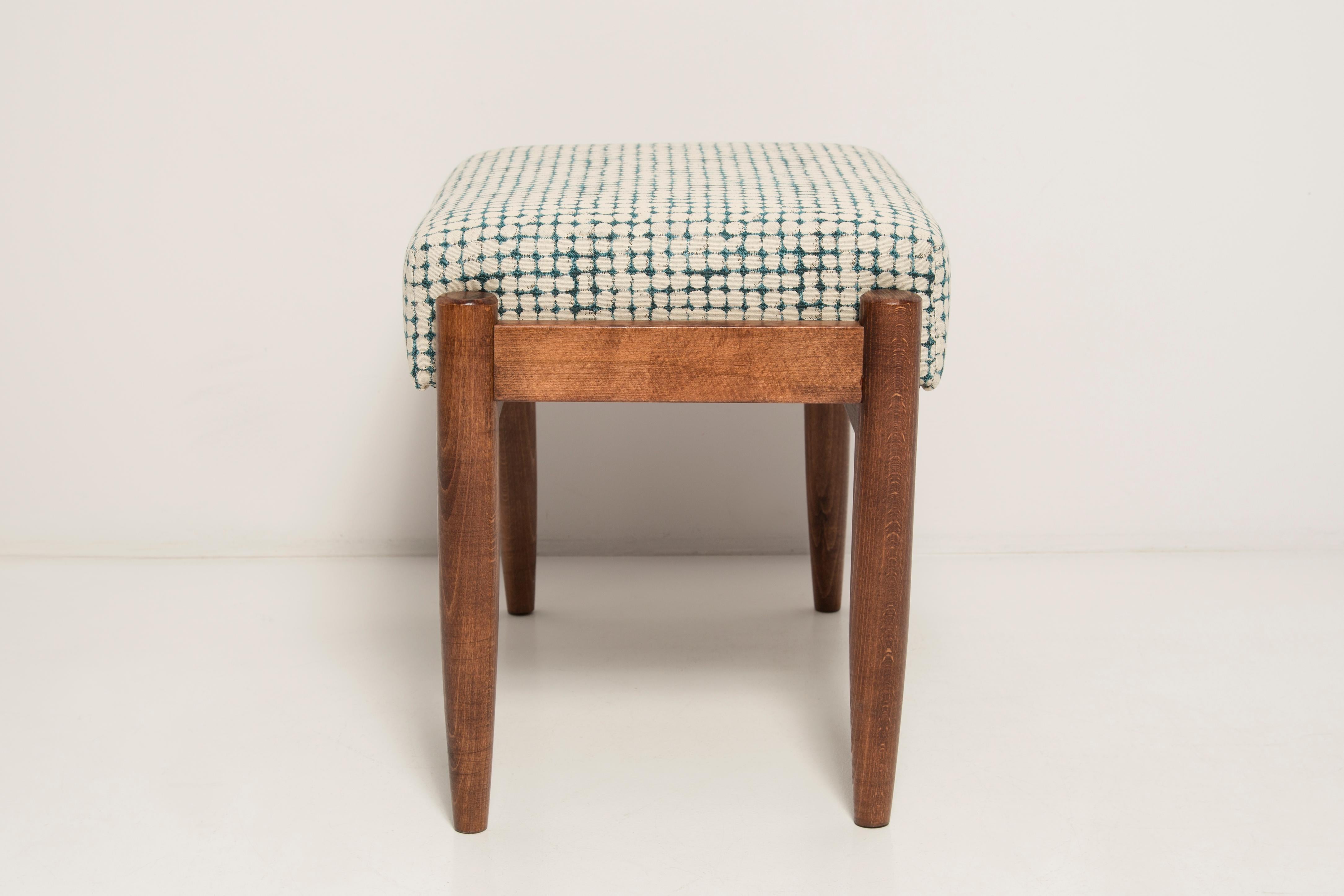 Mid Century White and Aqua Vintage Stool, Edmund Homa, 1960s In Excellent Condition For Sale In 05-080 Hornowek, PL