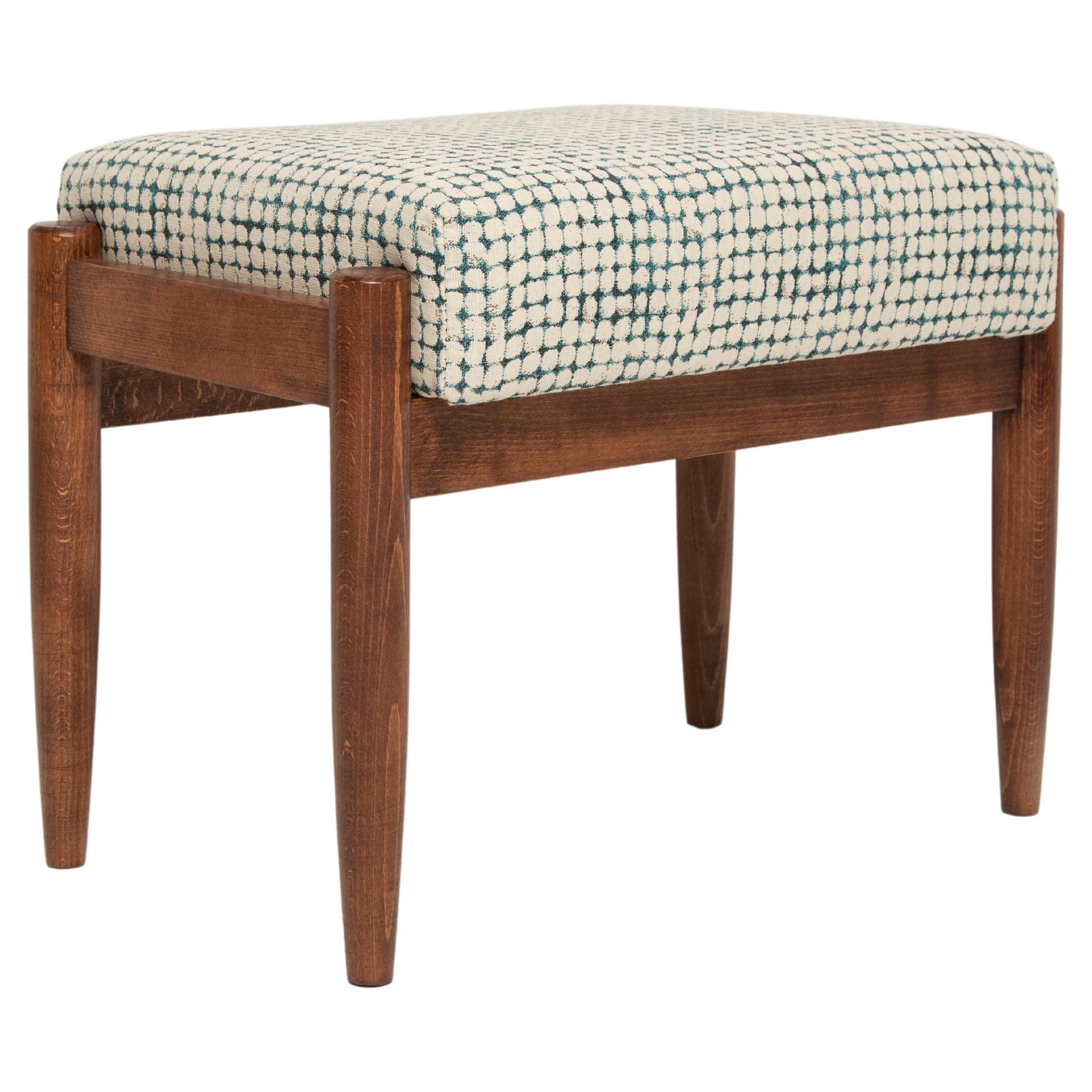 Tabouret vintage blanc et turquoise d'Edmund Homa, années 1960