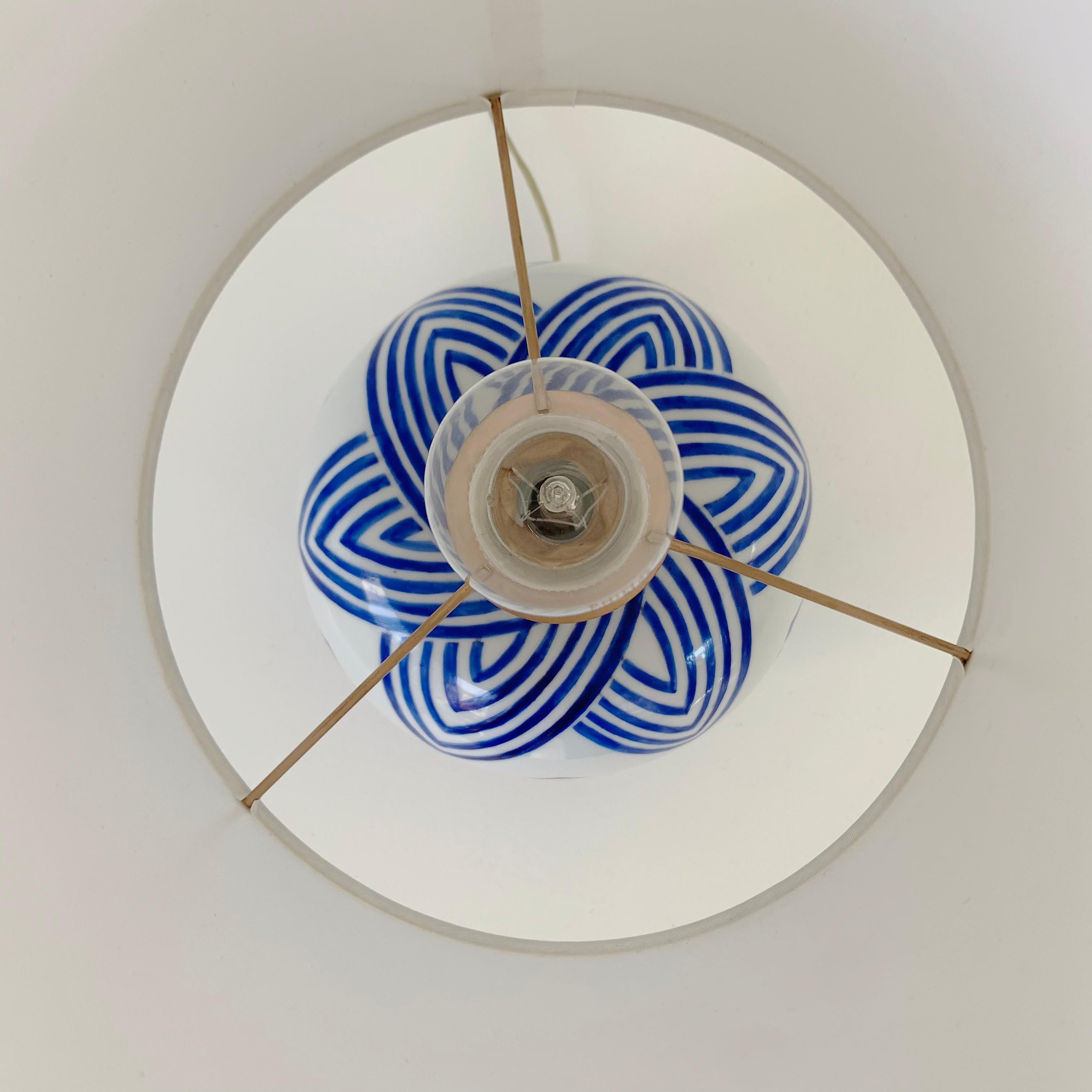 French Mid-Century White and Blue Decorative Table Lamp, 1929, France.