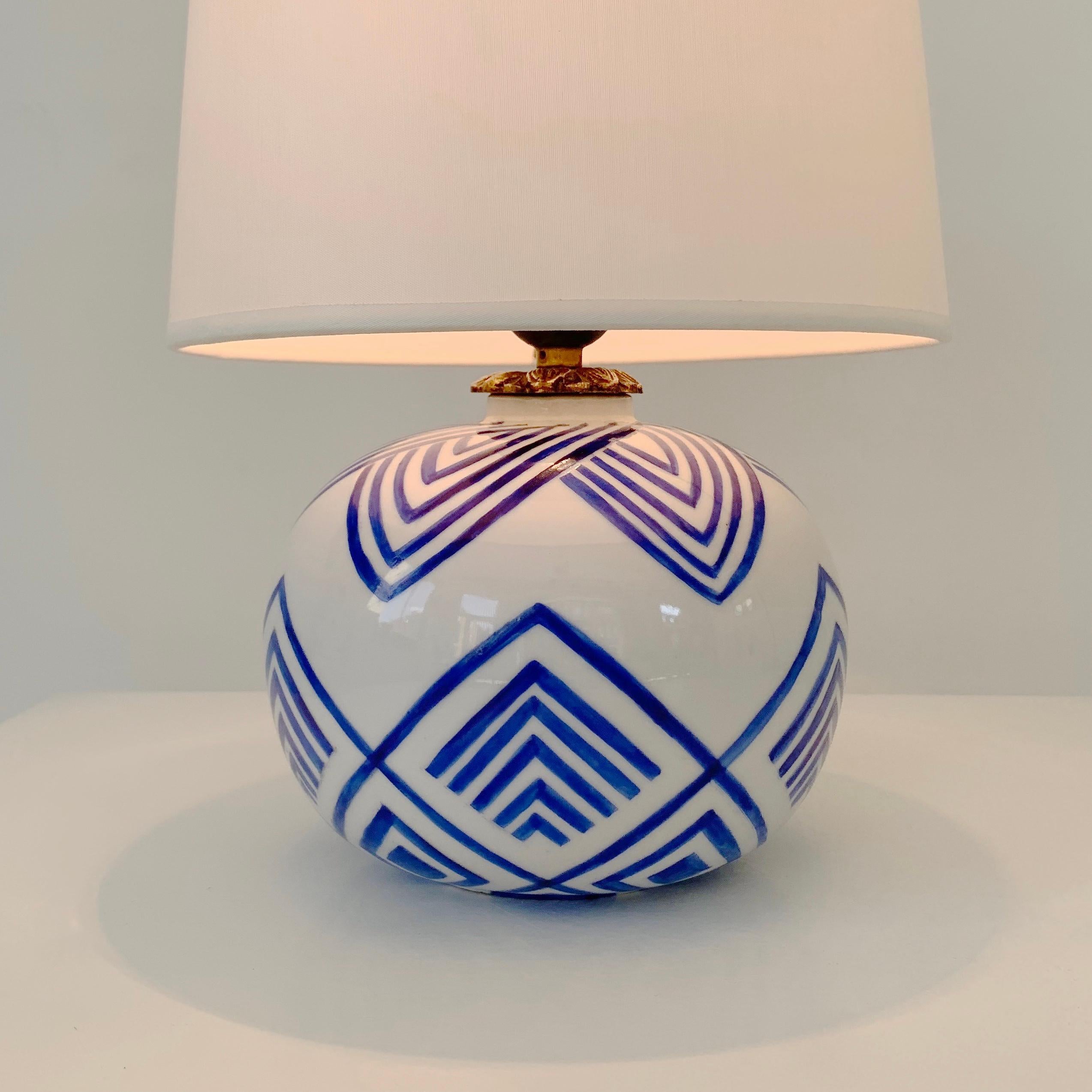 Mid-Century White and Blue Decorative Table Lamp, 1929, France. 1