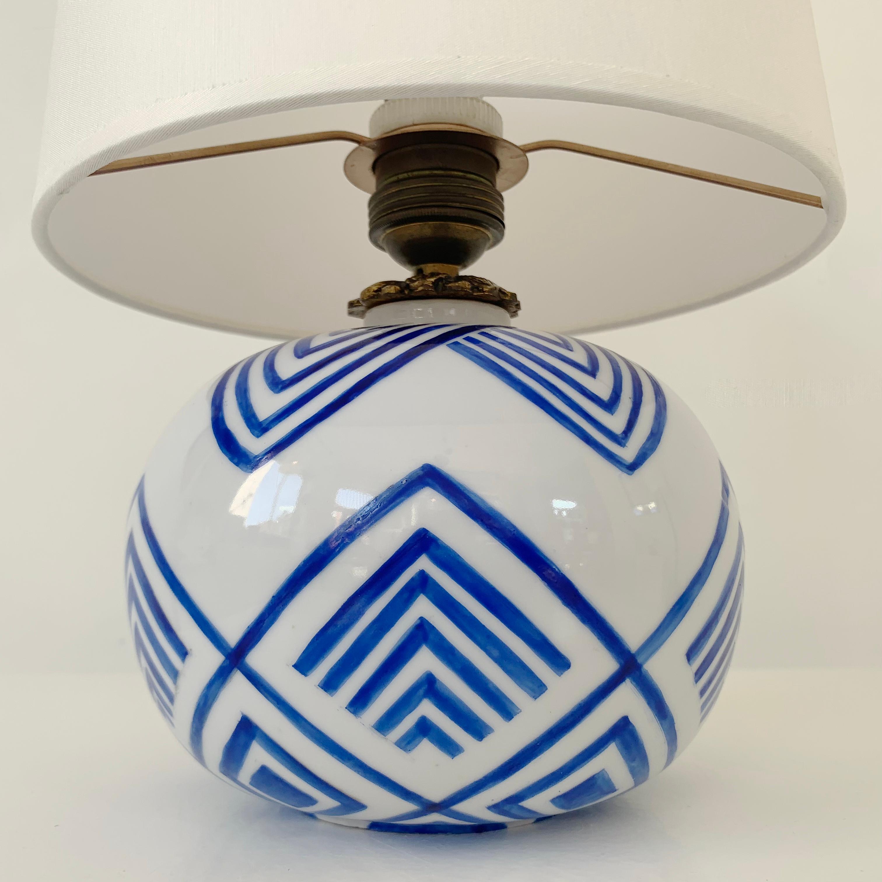 Mid-Century White and Blue Decorative Table Lamp, 1929, France. 2