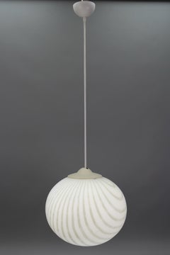 Mid-Century White and Cream Color Glass Globe Pendant Lamp by Peill & Putzler