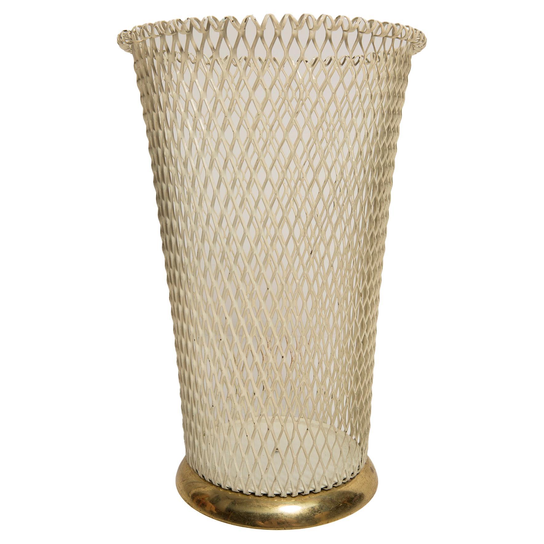 Mid Century White and Gold Umbrella Stand, Boho Style, Italy, 1960s For Sale