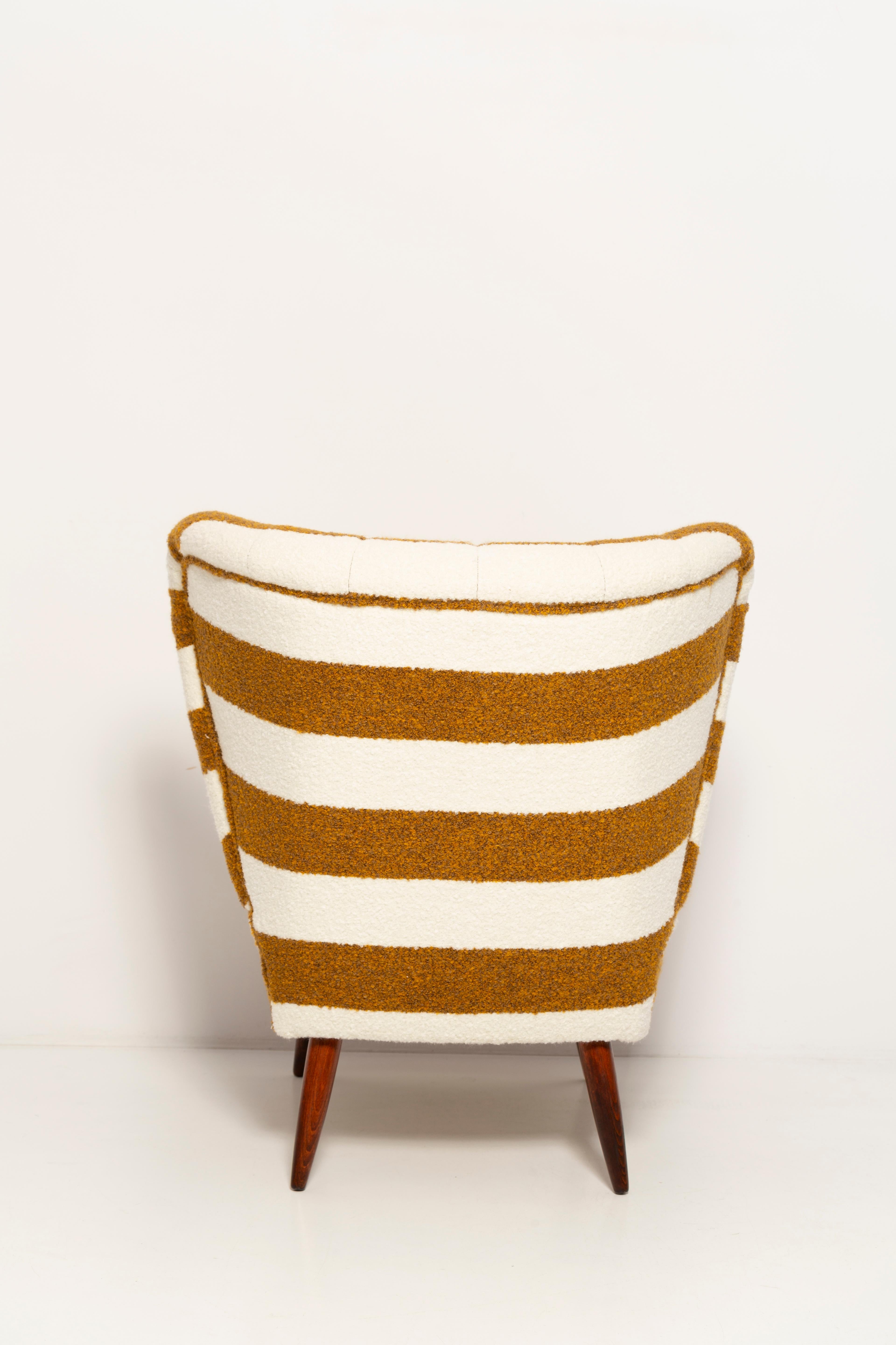 Velvet Mid Century White and Mustard Boucle Club Armchair, Europe, 1960s For Sale