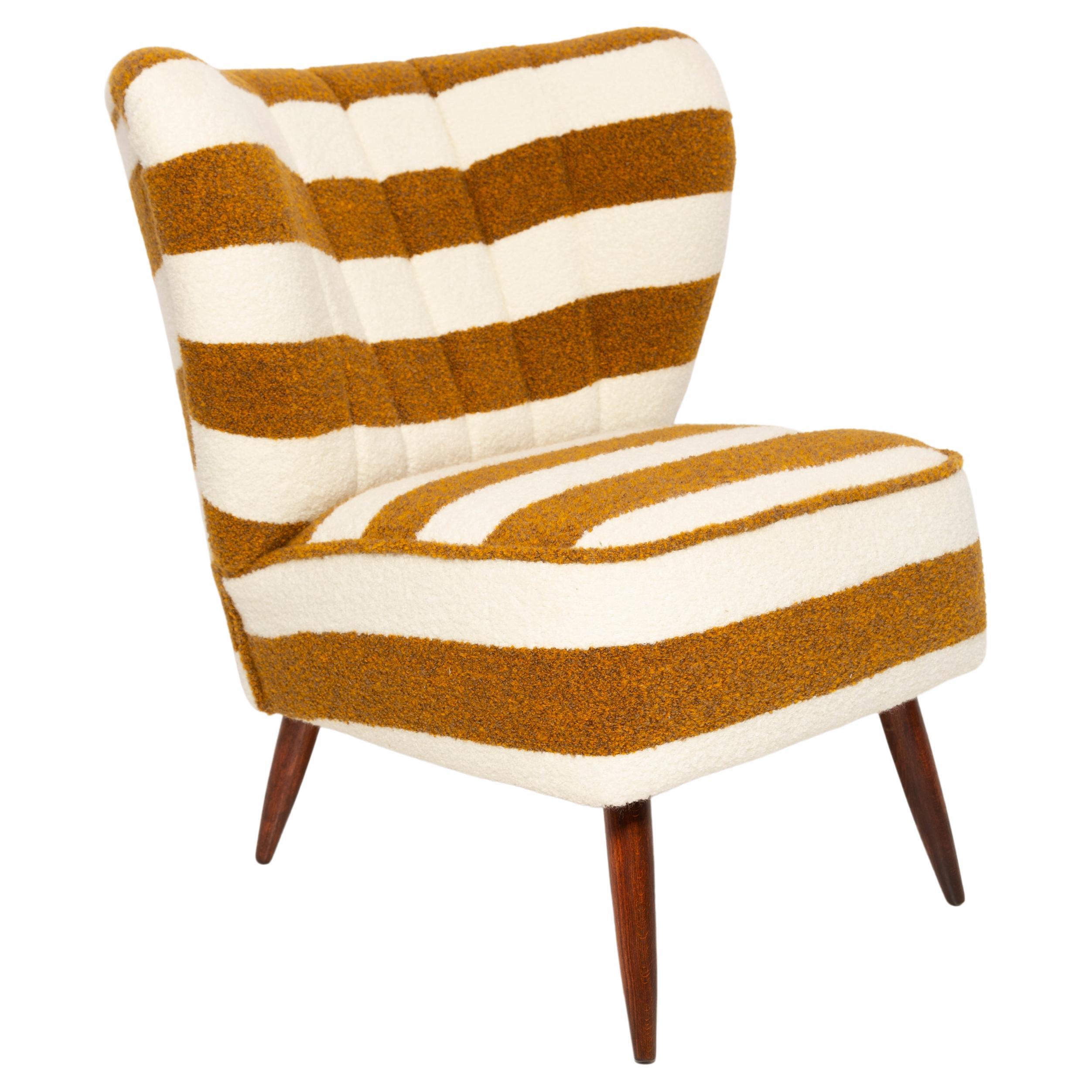 Mid Century White and Mustard Boucle Club Armchair, Europe, 1960s For Sale