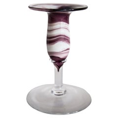 Vintage Mid Century White and Purple Small Artistic Glass Candlestick, Europe, 1970s