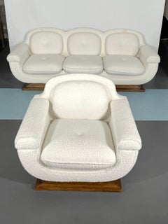 Mid-Century White Art Deco Sofa and Armchair, Italy, 1930s