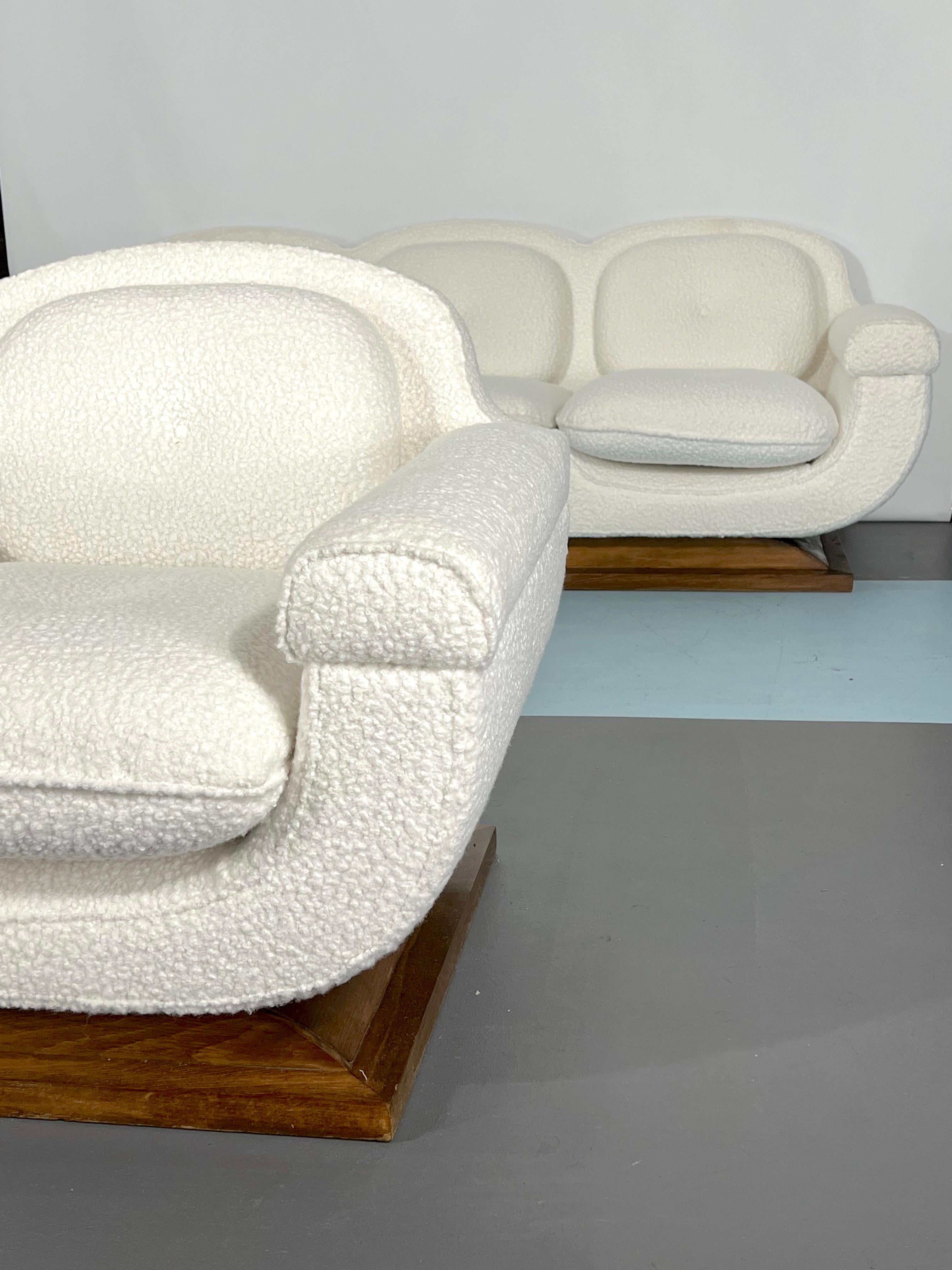 Italian Mid-Century White Art Deco Sofa and Armchair, Italy, 1930s For Sale