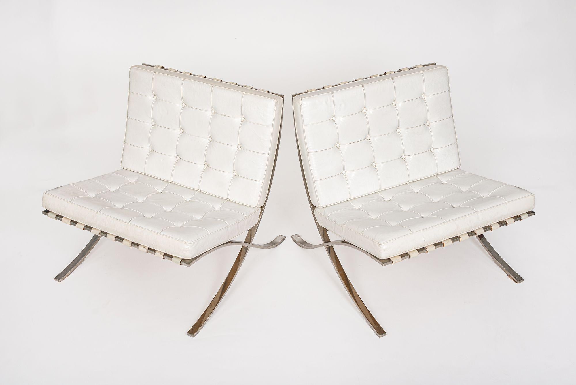 Mid-Century Modern Mid Century White Barcelona Chairs by Mies van der Rohe for Knoll For Sale