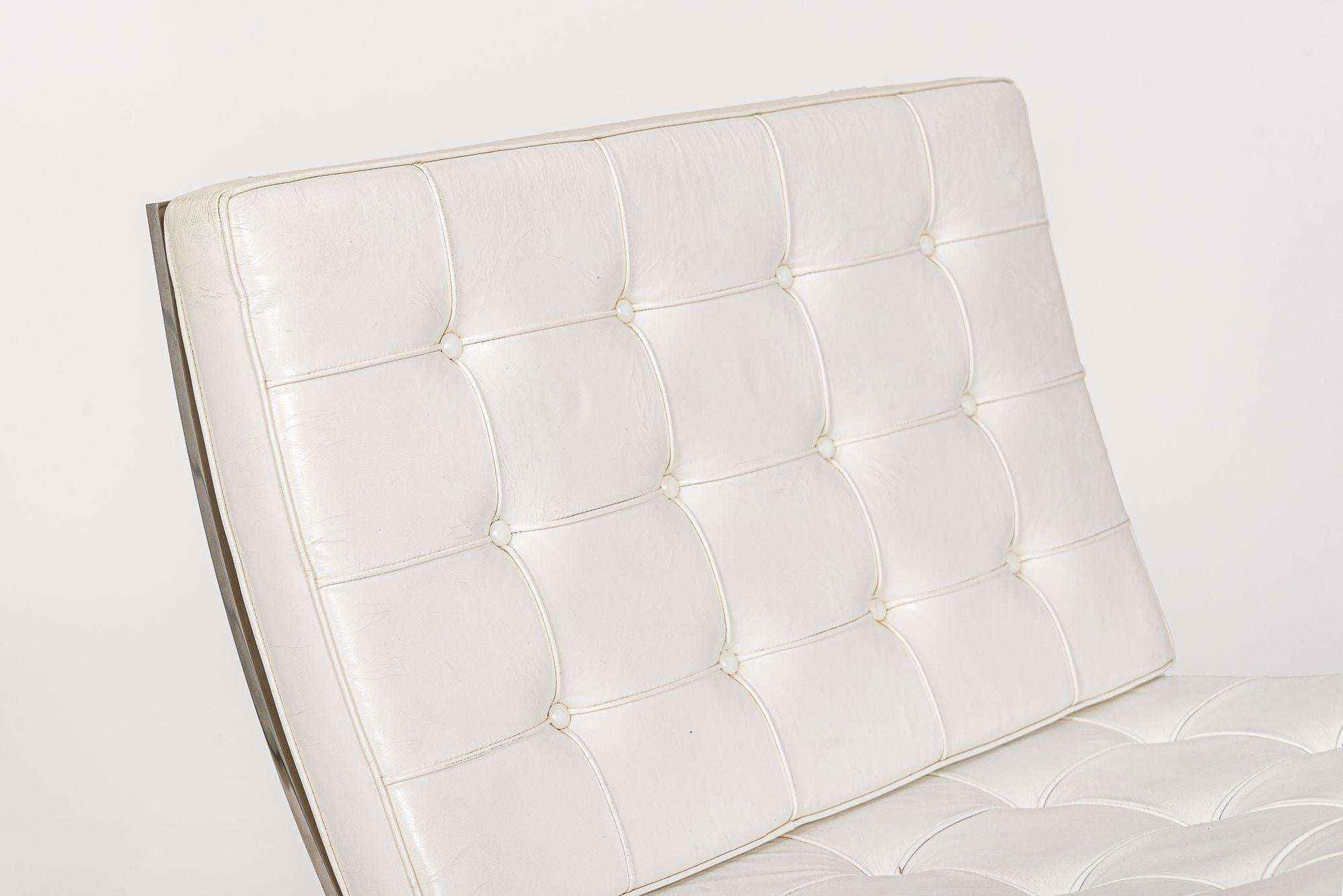 Late 20th Century Mid Century White Barcelona Chairs by Mies van der Rohe for Knoll For Sale
