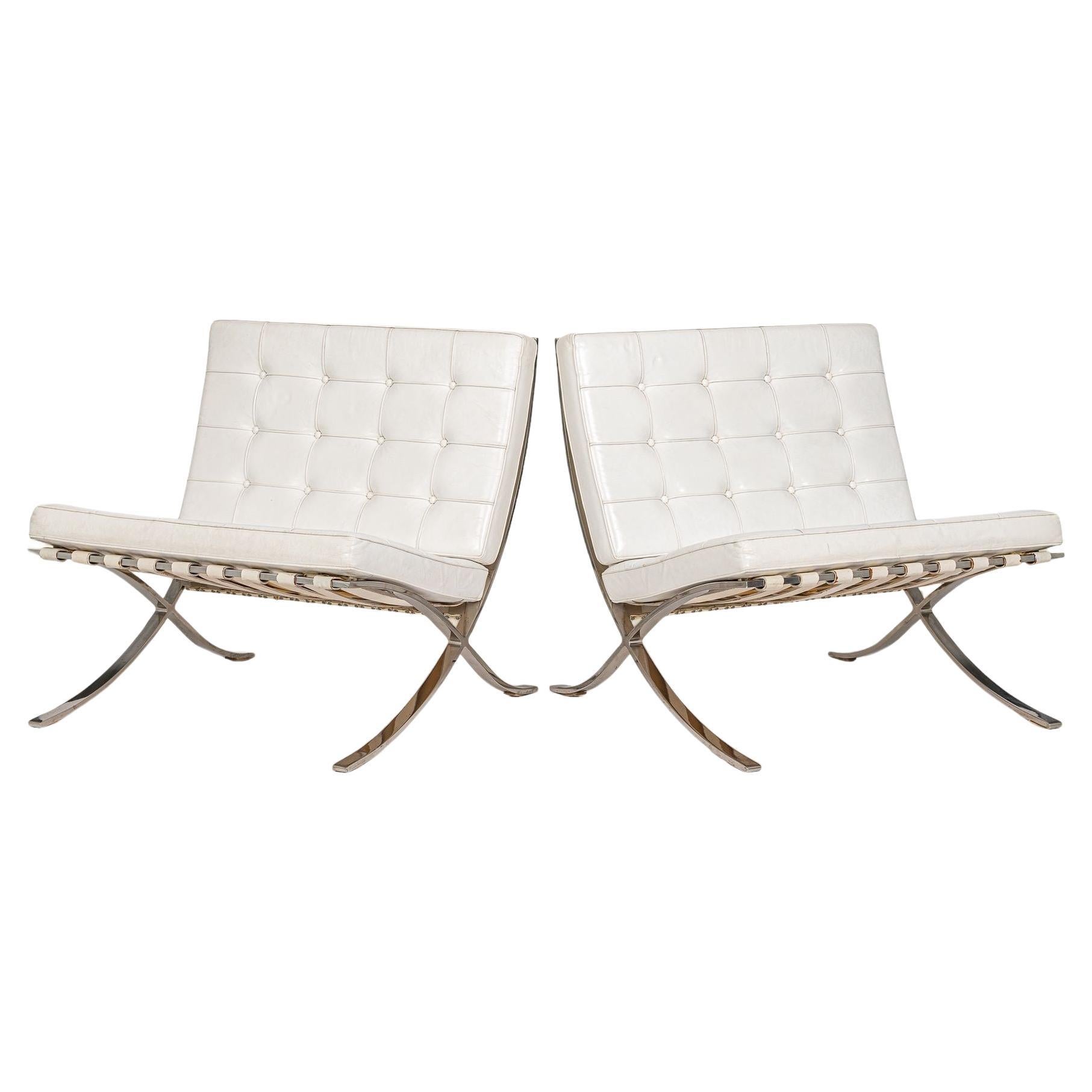 Mid Century White Barcelona Chairs by Mies van der Rohe for Knoll For Sale