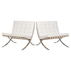 Vintage Mid Century White Barcelona Chairs by Mies van der Rohe for Knoll