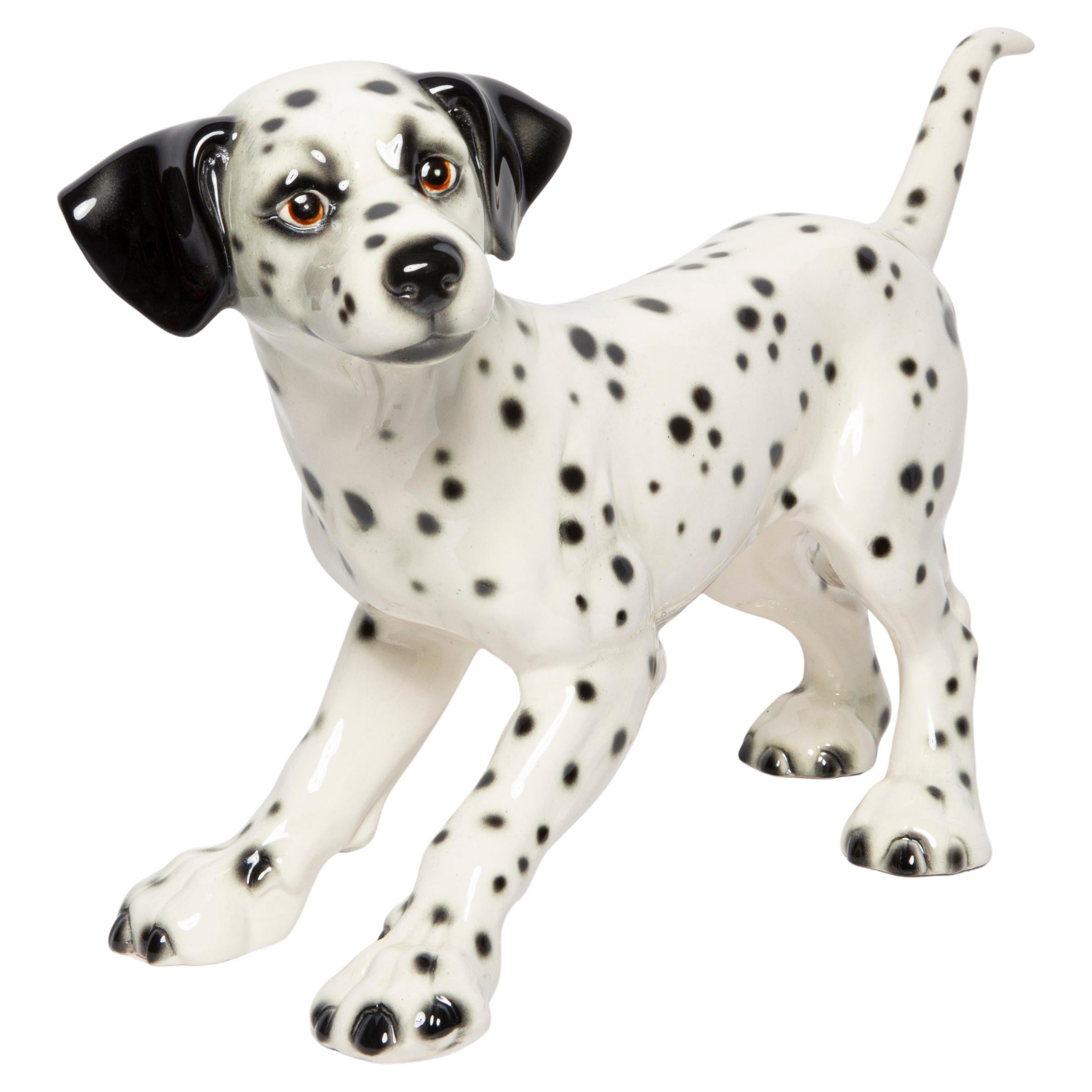 Sculpture du milieu du siècle en céramique représentant un grand chien dalmatien blanc, Goebel, Allemagne, années 1960 en vente
