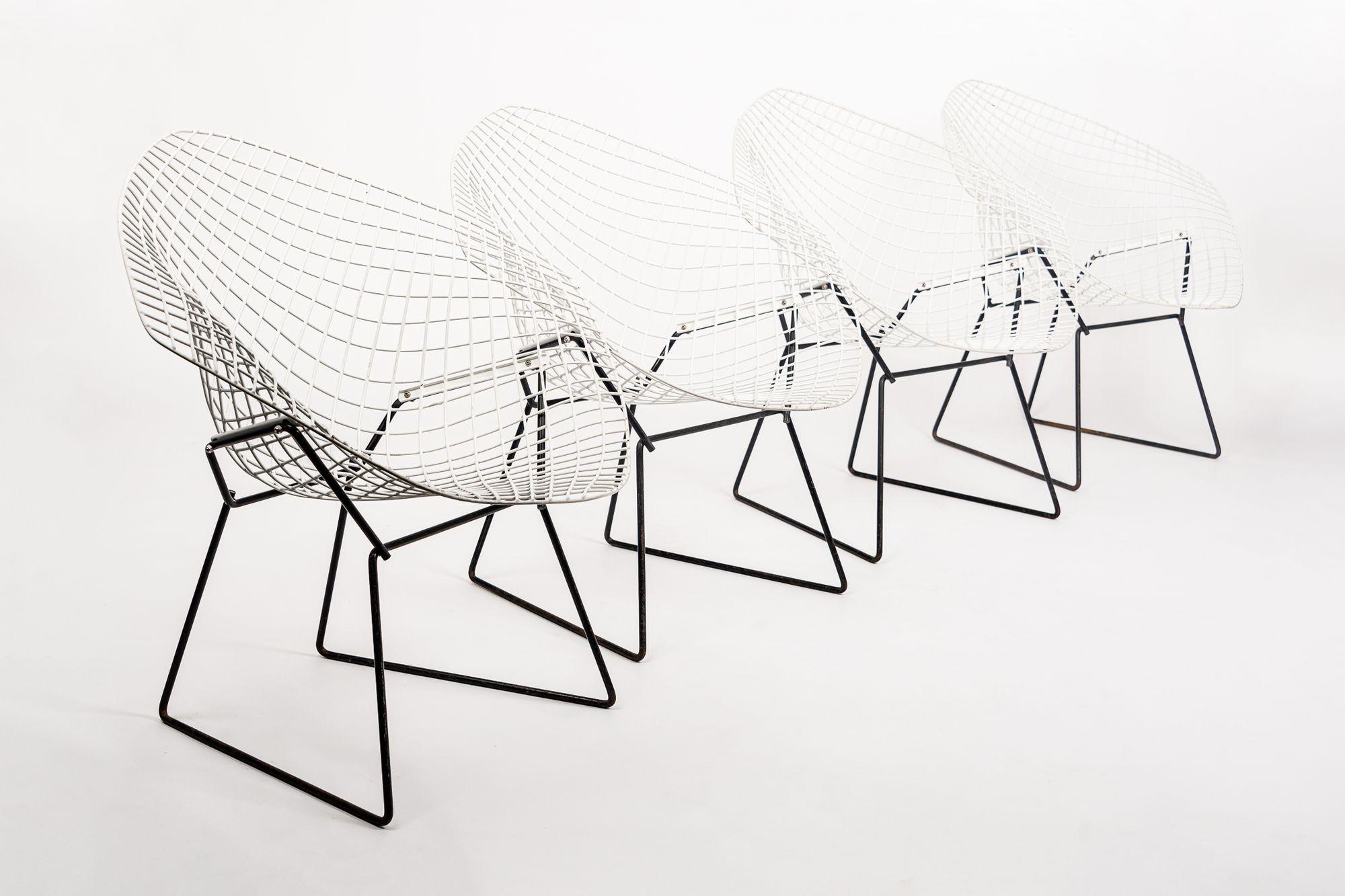 Mid Century White & Black Diamond Wire Chair by Bertoia for Knoll For Sale 3