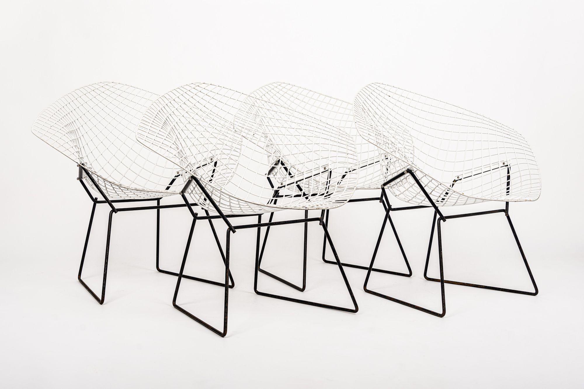 Mid Century White & Black Diamond Wire Chair by Bertoia for Knoll For Sale 5