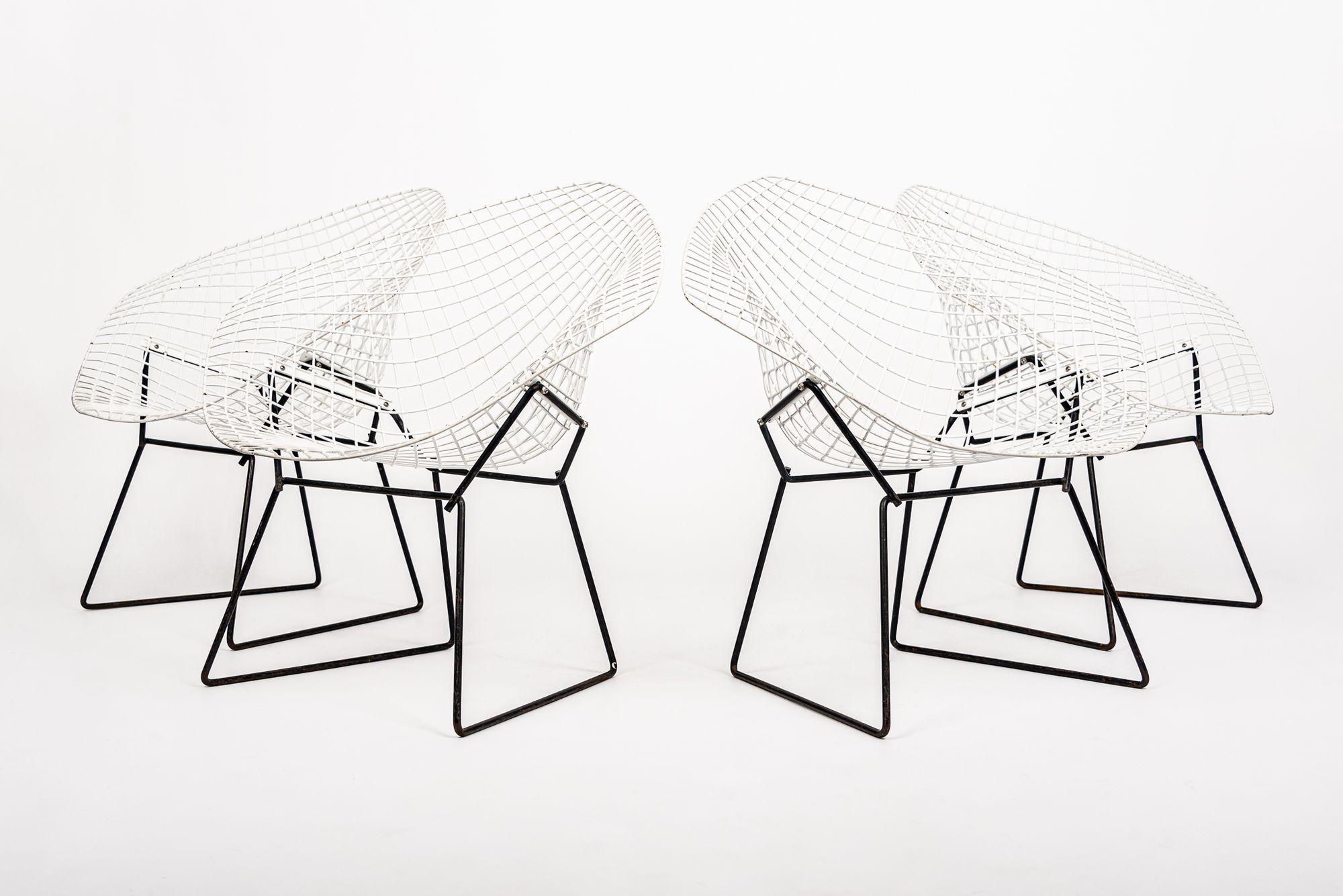 Mid Century White & Black Diamond Wire Chair by Bertoia for Knoll For Sale 6