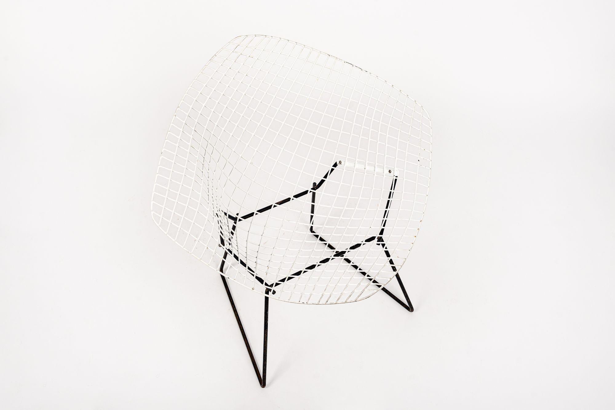 Steel Mid Century White & Black Diamond Wire Chair by Bertoia for Knoll For Sale