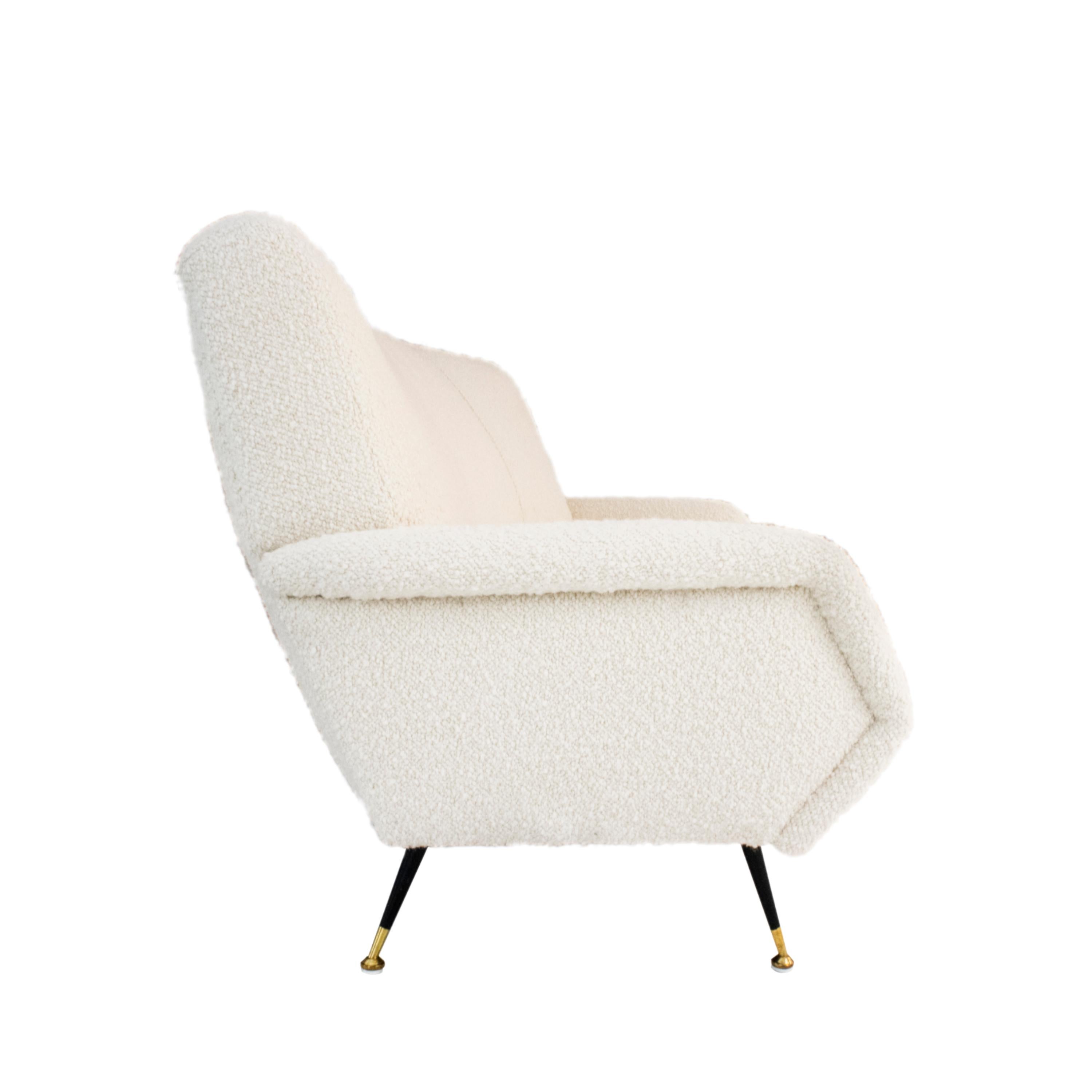 Mid-Century Modern Mid-Century White Boucle Curved Sofa with Five Legs, Italy, 1950 For Sale