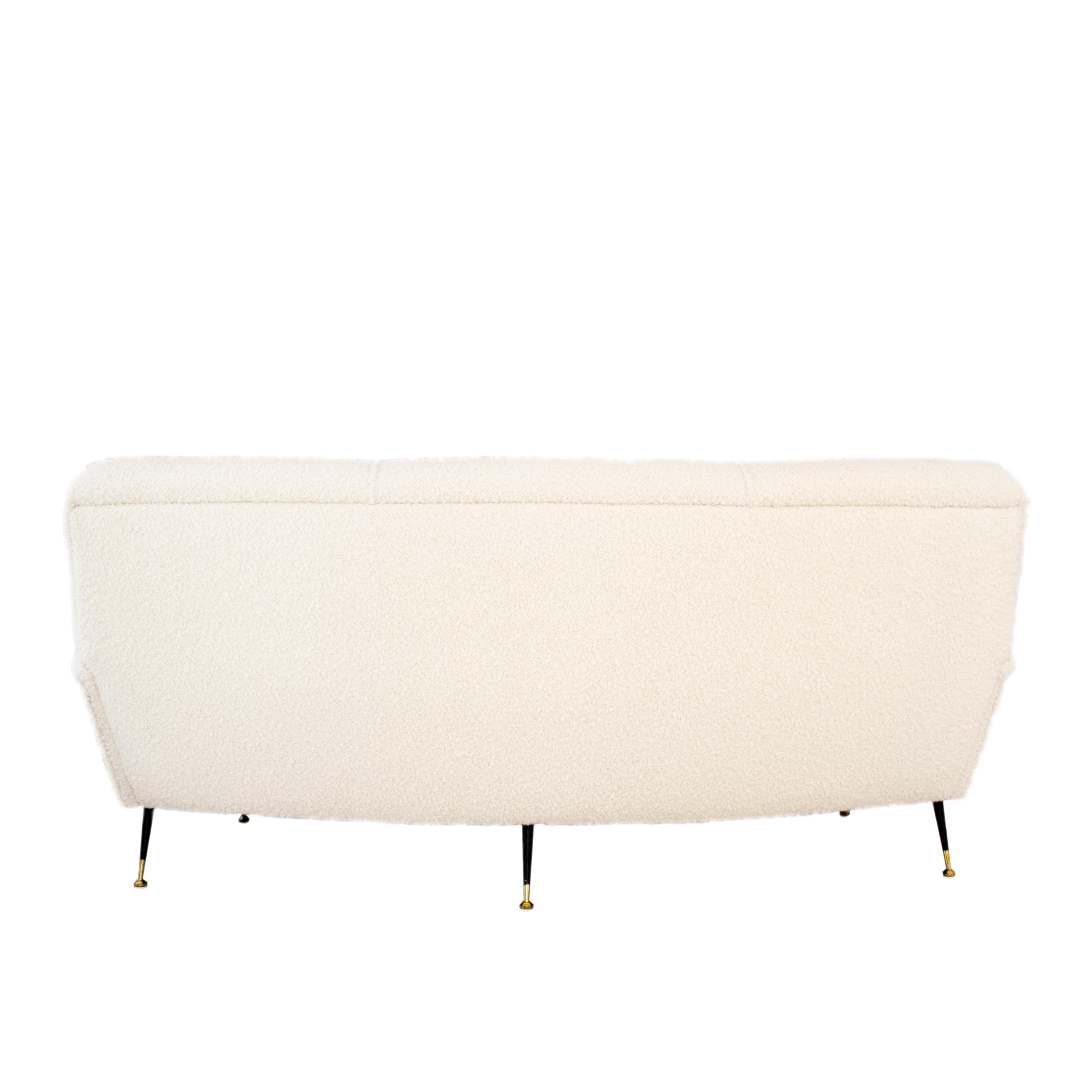 Italian Mid-Century White Boucle Curved Sofa with Five Legs, Italy, 1950 For Sale