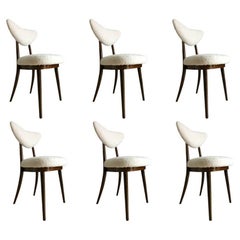Midcentury White bouclé Heart Chairs, by Kurmanowicz, 1960s, Set of 6