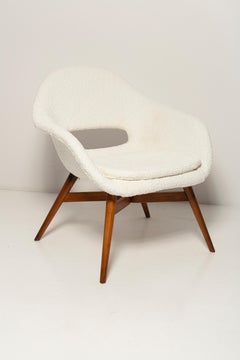 Mid-Century White Boucle Shell Chair, Miroslav Navratil, Czechoslovakia, 1960s