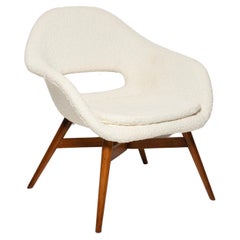 Vintage Mid-Century White Boucle Shell Chair, Miroslav Navratil, Czechoslovakia, 1960s