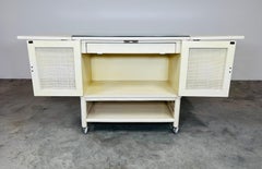 Mid-Century Drop-Leaf Buffet Server, White Lacquer, Cane Front