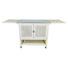 Mid-Century Drop-Leaf Buffet Server, White Lacquer, Cane Front