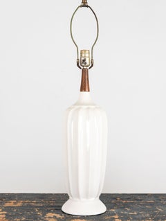 Mid Century White Ceramic and Walnut Table Lamp, Denmark 1960s