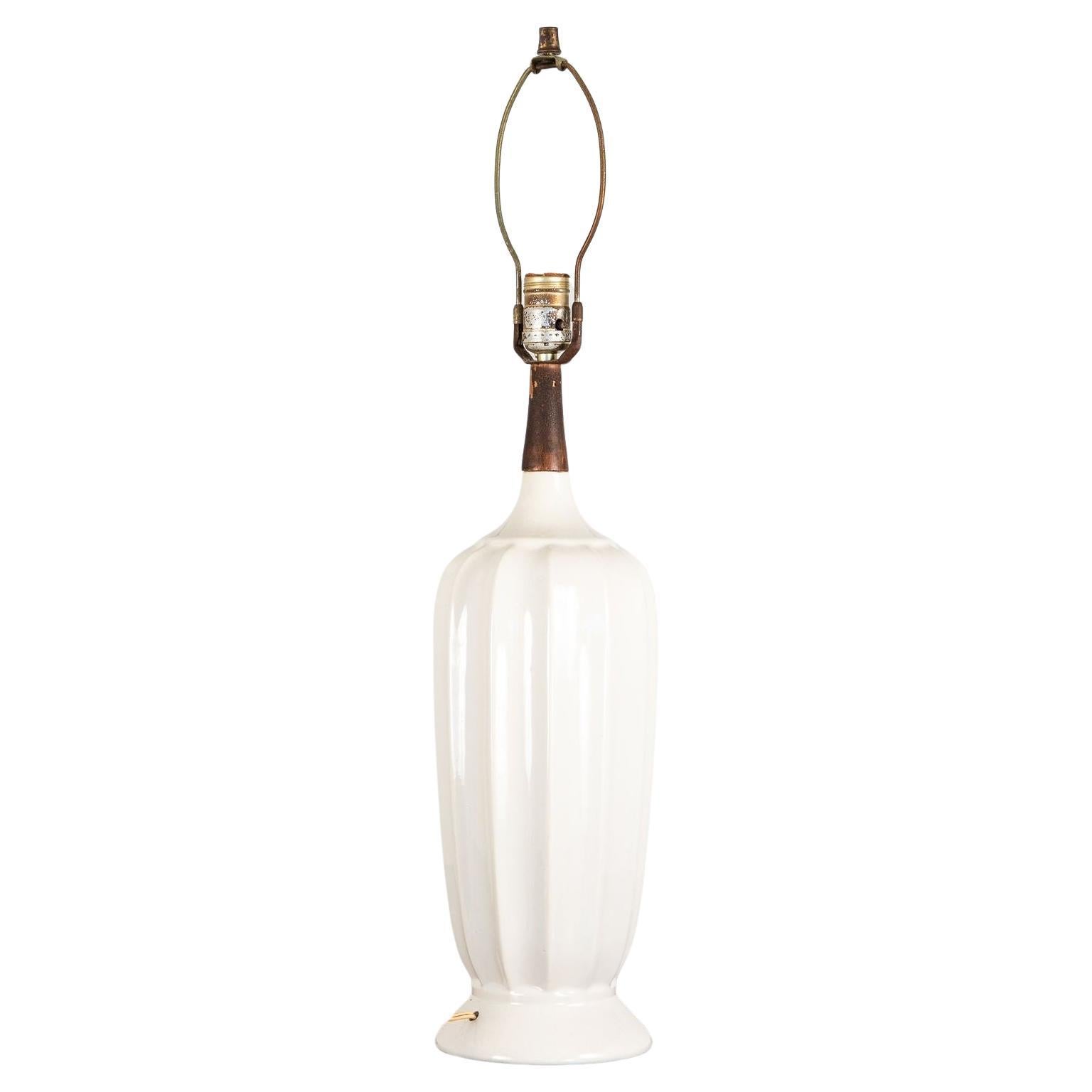 Mid Century White Ceramic and Walnut Table Lamp, Denmark 1960s