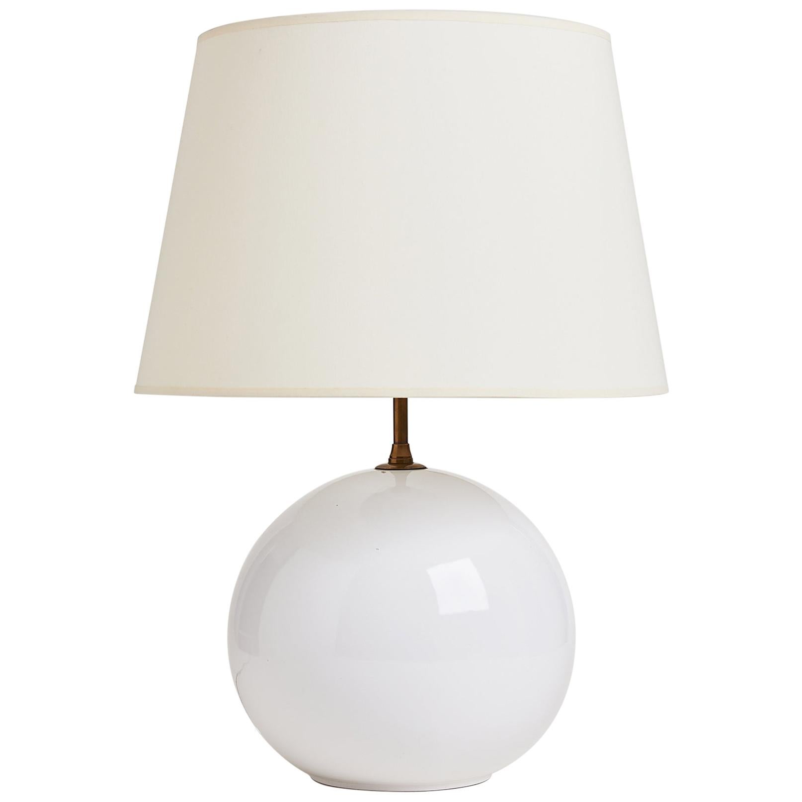 Midcentury White Ceramic Ball Table Lamp