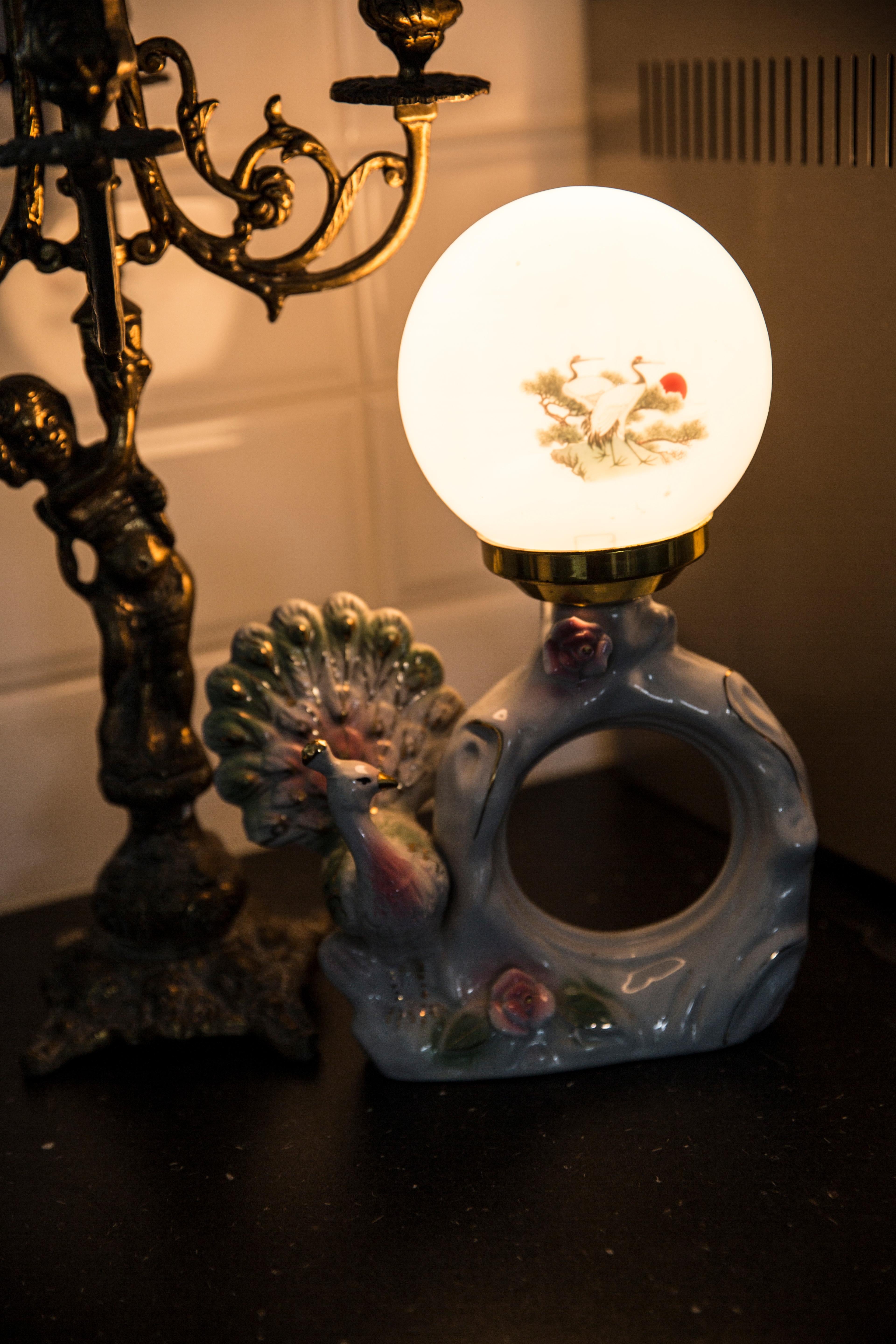 vintage ceramic peacock lamp