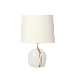 Mid-Century White Ceramic & Polished Brass Sculptural Table Lamps by Lumi Murano