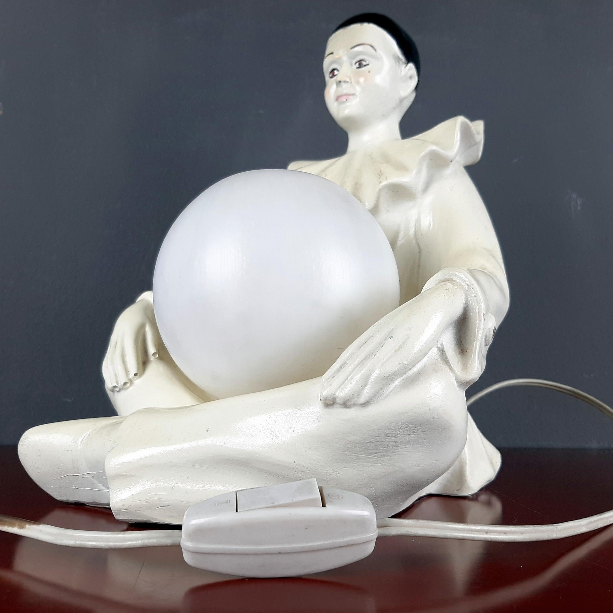 Mid-century white ceramic table lamp Pierrot 1960s For Sale 1