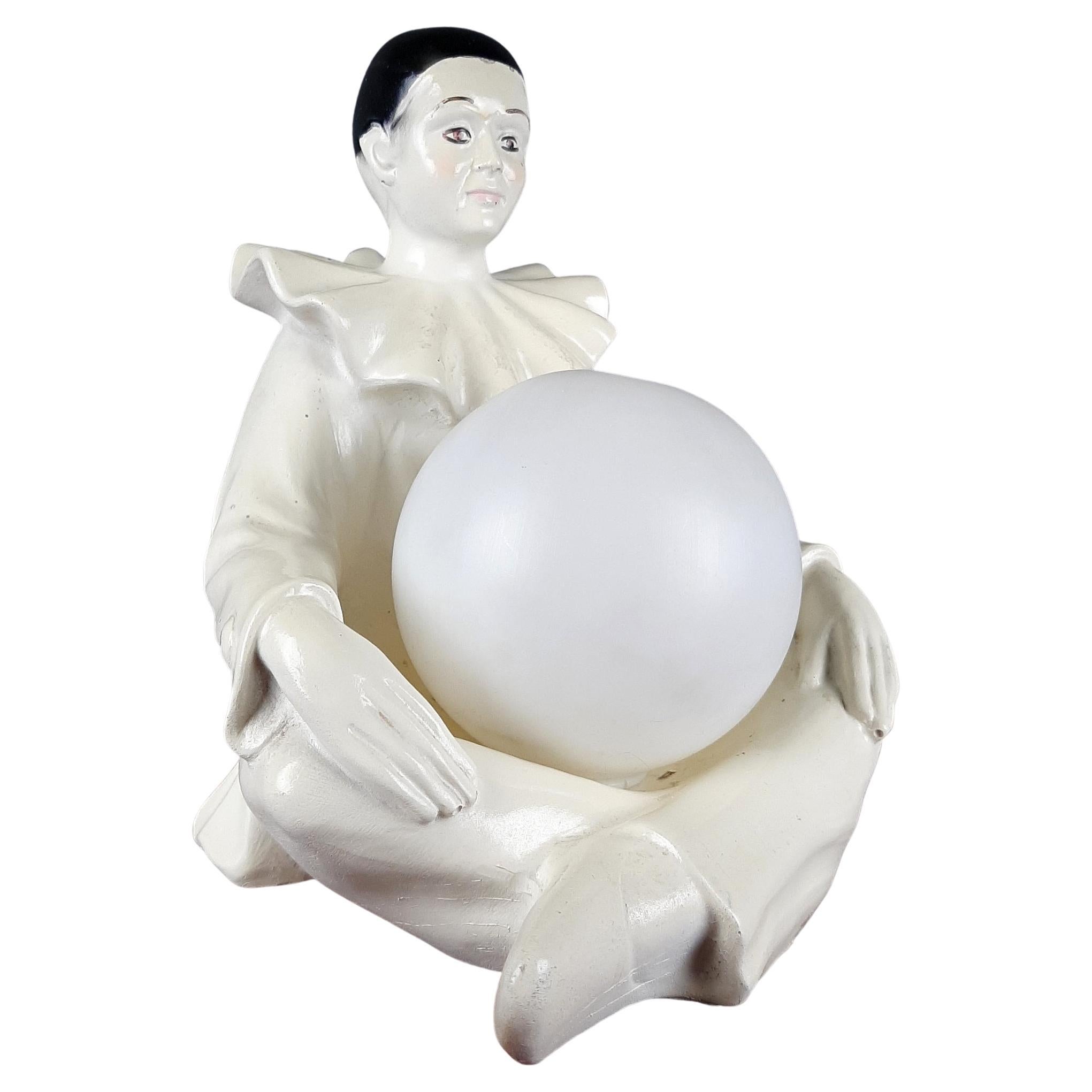Mid-century white ceramic table lamp Pierrot 1960s For Sale