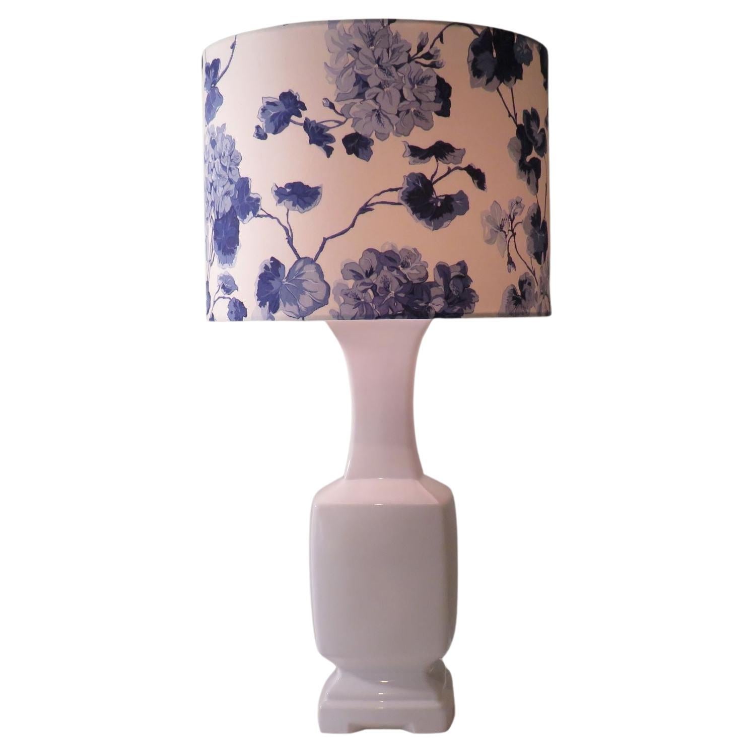 Midcentury White Ceramic Table Lamp with New, Professionally Handmade Lampshade For Sale