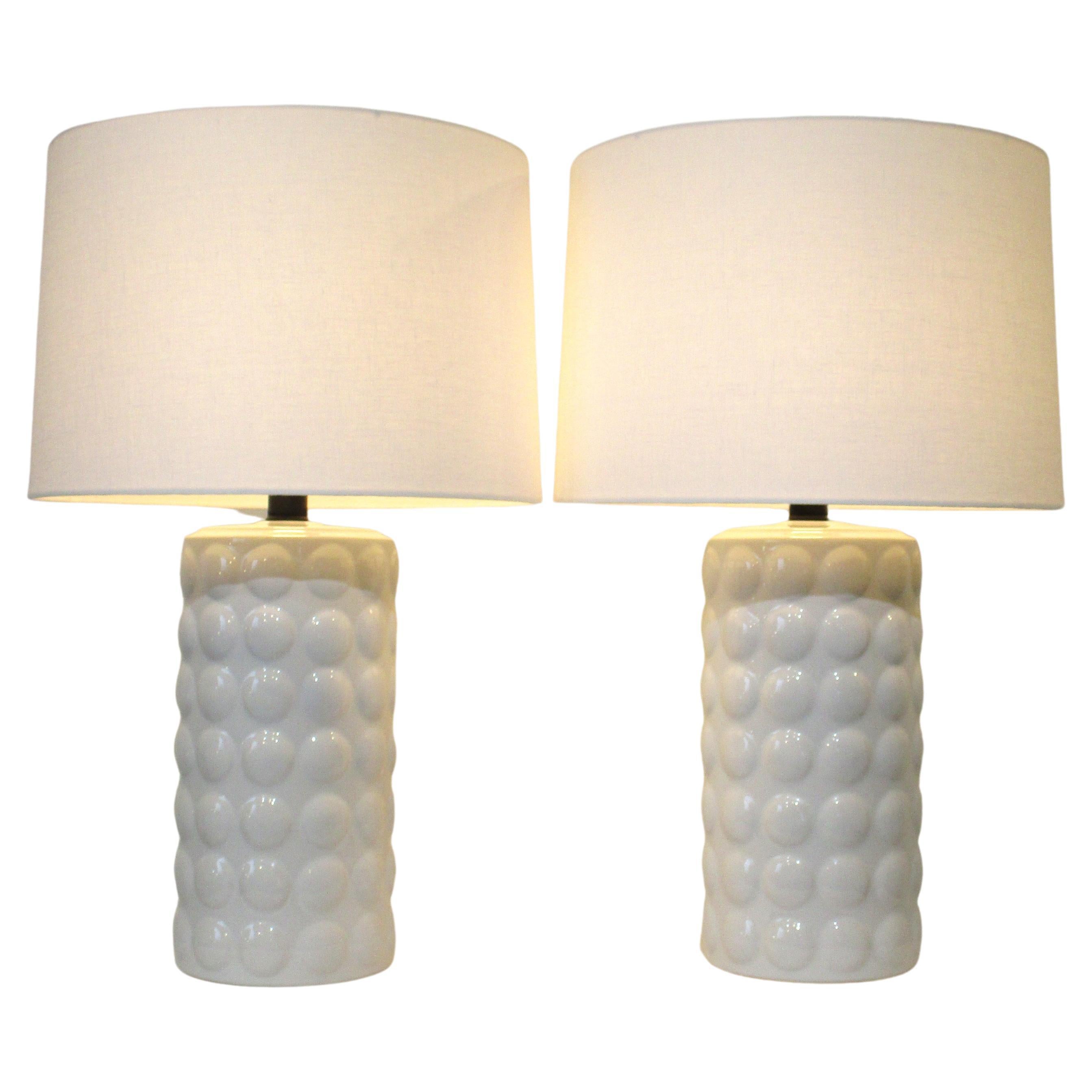 Midcentury White Ceramic Table Lamps in the Style of Chapman  For Sale