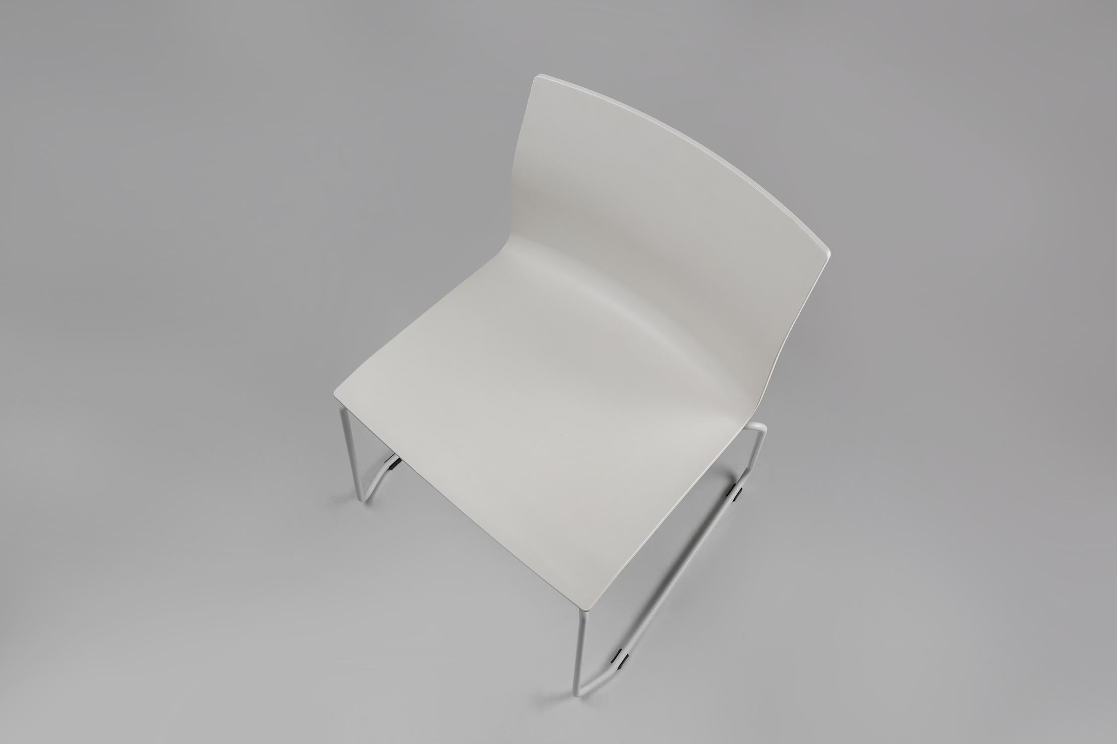 Contemporary Mid-century white design chair with metal frame and plastic seat, Belgium For Sale