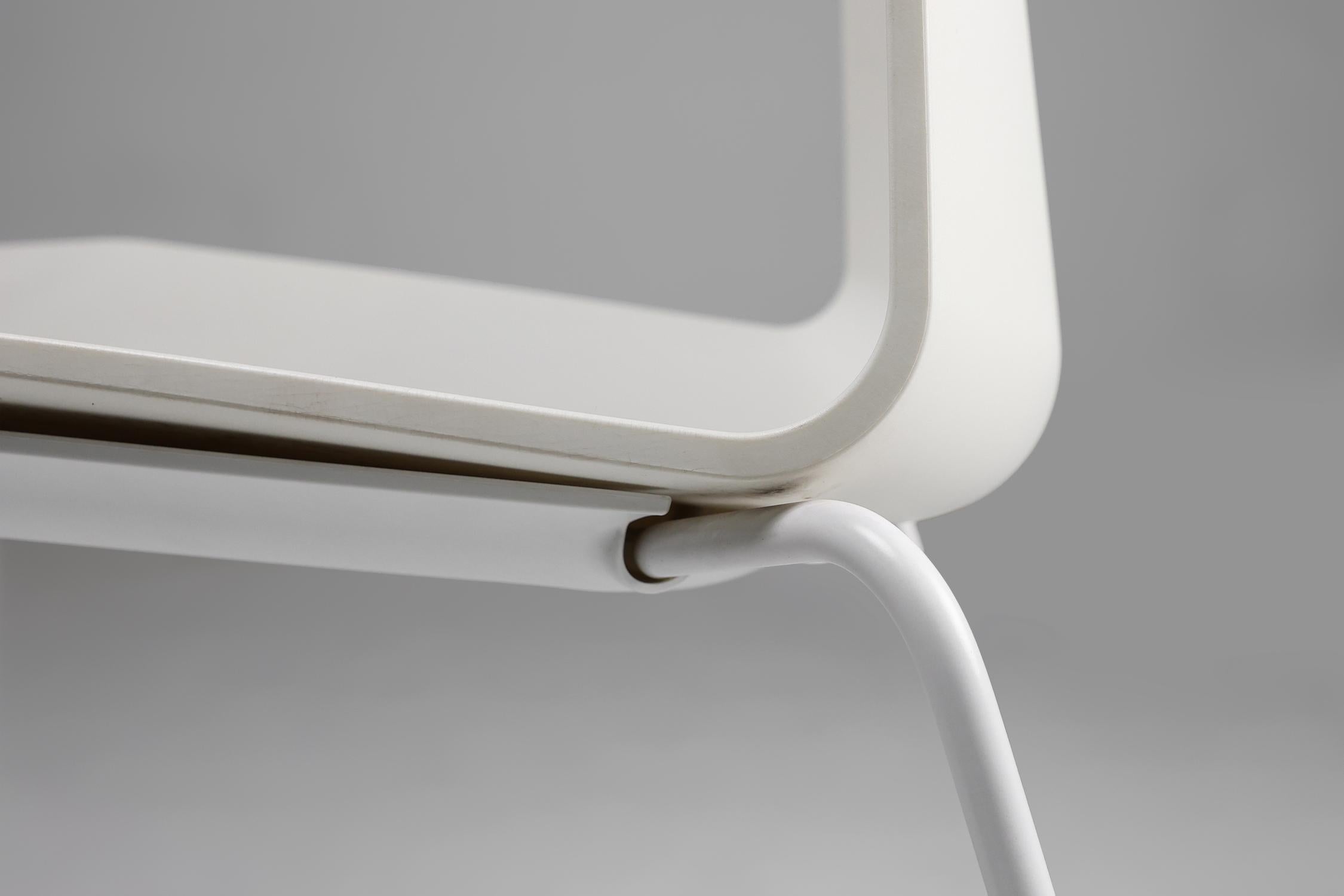 Metal Mid-century white design chair with metal frame and plastic seat, Belgium For Sale