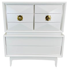 Used Mid-Century White Diamond Front 8-Drawer Gentleman's Chest Dresser By United  
