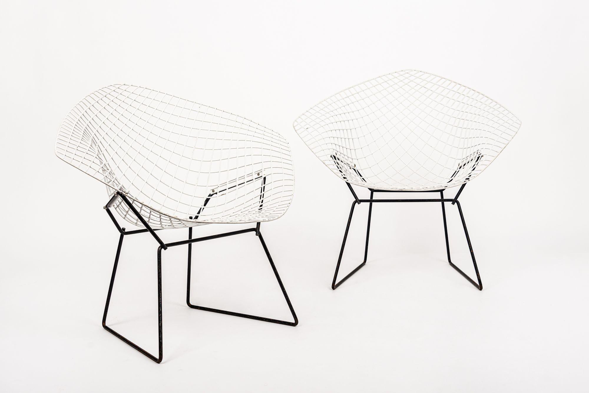 Mid Century White Diamond Wire Chairs by Bertoia for Knoll For Sale 4
