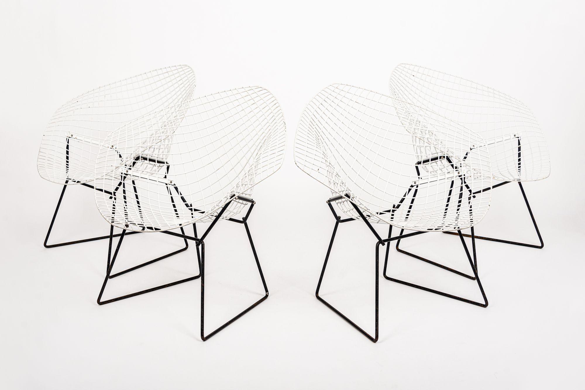 Mid-Century Modern Mid Century White Diamond Wire Chairs by Bertoia for Knoll For Sale