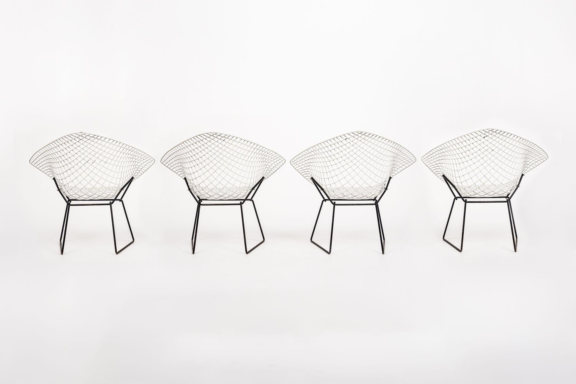 Steel Mid Century White Diamond Wire Chairs by Bertoia for Knoll For Sale