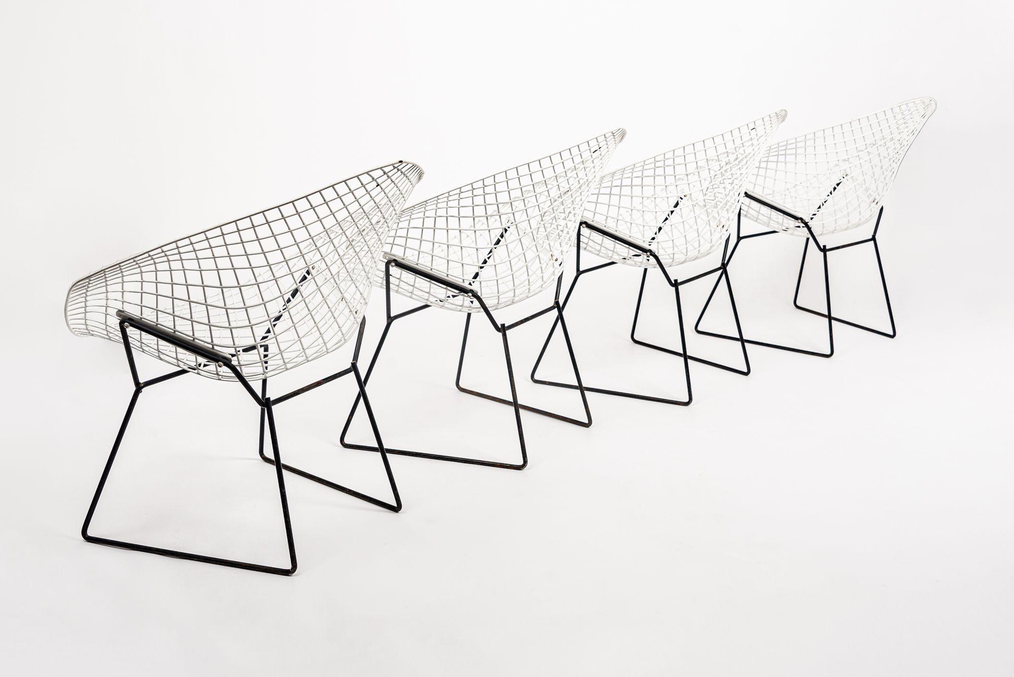 Chaises en fil de fer blanc du milieu du siècle dernier par Bertoia pour Knoll en vente 1